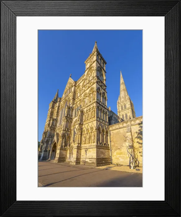 Framed Print : View of Salisbury Cathedral against clear blue sky, Salisbury, Wiltshire, England Framed Print : View of Salisbury Cathedral against clear blue sky, Salisbury, Wiltshire, England