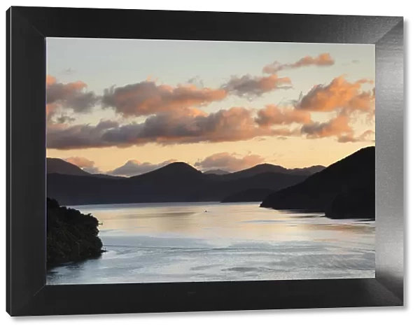 Queen Charlotte Sound at sunrise, Marlborough Sounds, Picton, South Island, New Zealand