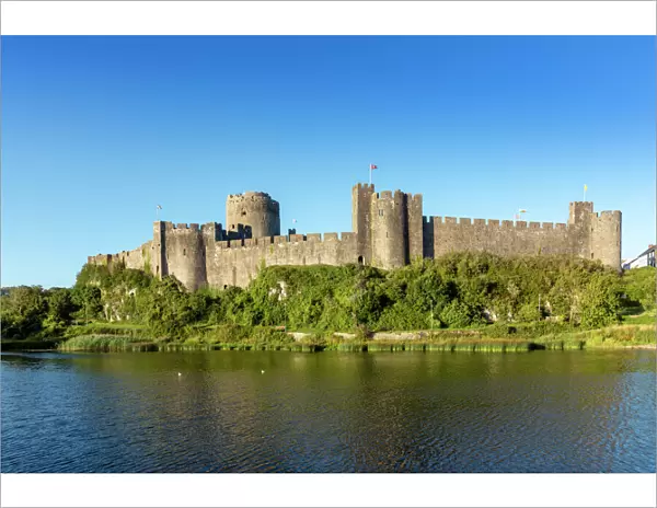 Medieval walls of Pembroke Castle (Castell Penfro), birthplace of King Henry VII of