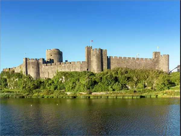 Medieval walls of Pembroke Castle (Castell Penfro), birthplace of King Henry VII of