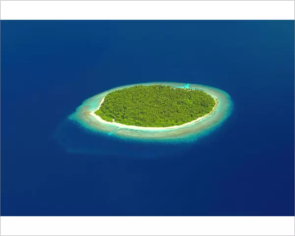 Aerial view of a Desert Island, The Maldives, Indian Ocean, Asia
