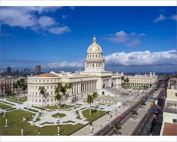 El Capitolio and Paseo del Prado, elevated view, Havana, La Habana Province, Cuba