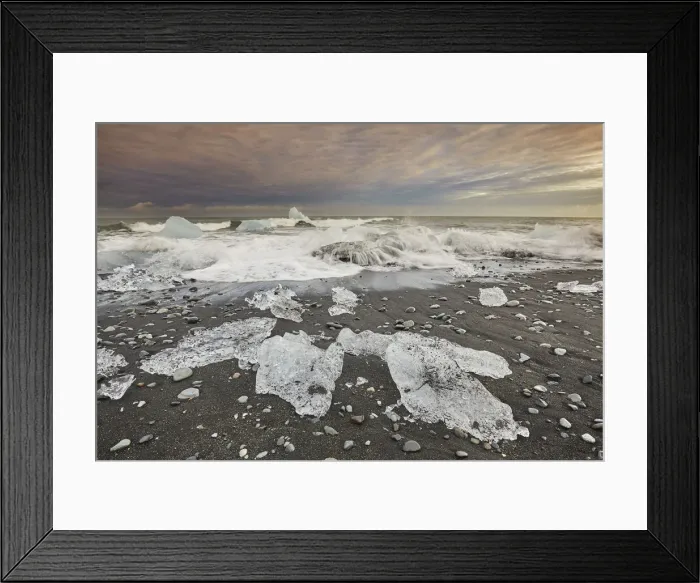 Framed Print : Melting glacial ice, carved from the Vatnajokull icecap, on the beach at Jokulsarlon Framed Print : Melting glacial ice, carved from the Vatnajokull icecap, on the beach at Jokulsarlon