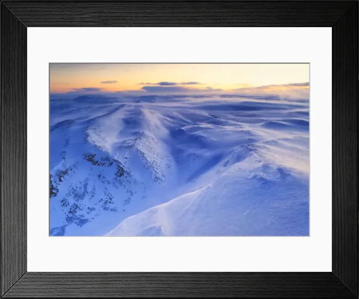 Framed Print : Fresh snow shaped by the cold Arctic wind blowing over mountains at dawn, Tana Framed Print : Fresh snow shaped by the cold Arctic wind blowing over mountains at dawn, Tana