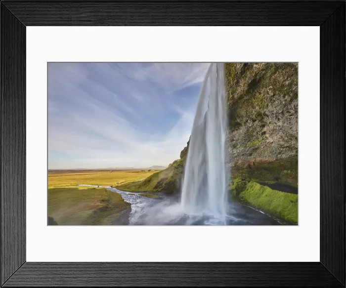 Framed Print : A spectacular sheer waterfall, Seljalandsfoss Falls, near Vik Framed Print : A spectacular sheer waterfall, Seljalandsfoss Falls, near Vik