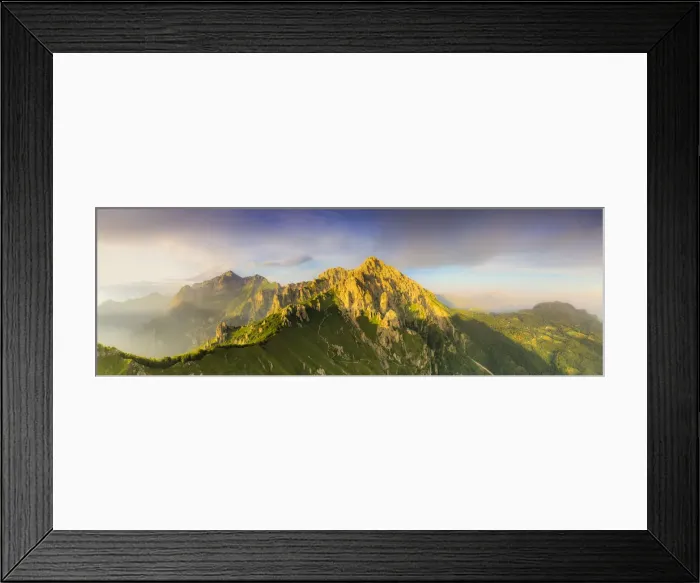 Framed Print : Panoramic of Rifugio Rosalba and Grigne group at sunset, aerial view, Lake Como Framed Print : Panoramic of Rifugio Rosalba and Grigne group at sunset, aerial view, Lake Como