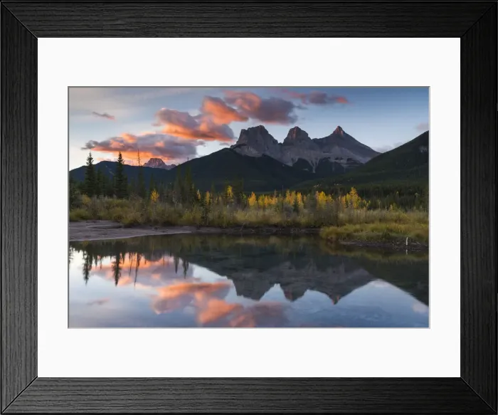 Framed Print : Sunrise in autumn at Three Sisters Peaks near Banff National Park, Canmore, Alberta Framed Print : Sunrise in autumn at Three Sisters Peaks near Banff National Park, Canmore, Alberta