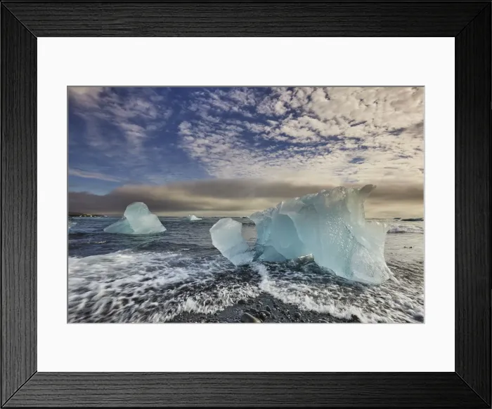 Framed Print : Melting glacial ice, carved from the Vatnajokull icecap, on the beach at Jokulsarlon Framed Print : Melting glacial ice, carved from the Vatnajokull icecap, on the beach at Jokulsarlon