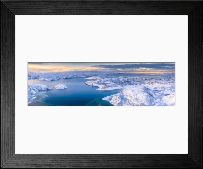 Framed Print : Arctic sunrise over the frozen sea and mountains covered with snow, Laksefjorden, Lebesby Framed Print : Arctic sunrise over the frozen sea and mountains covered with snow, Laksefjorden, Lebesby