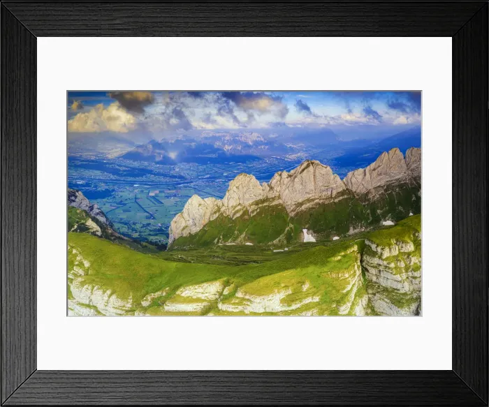 Framed Print : Sunset on Saxer Lucke with the town of Buchs in St. Gallen canton in the background Framed Print : Sunset on Saxer Lucke with the town of Buchs in St. Gallen canton in the background