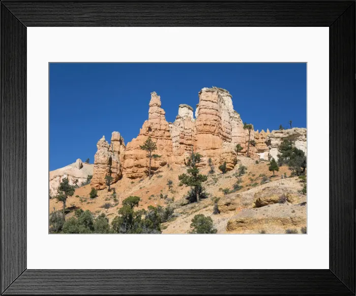Framed Print : Typical rock hoodoos towering above the Mossy Cave Trail, Water Canyon Framed Print : Typical rock hoodoos towering above the Mossy Cave Trail, Water Canyon