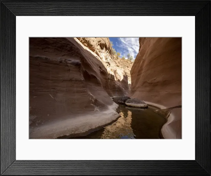 Framed Print : Fresh water in a slot canyon at Mesquite Canyon, Sierra de la Giganta Framed Print : Fresh water in a slot canyon at Mesquite Canyon, Sierra de la Giganta