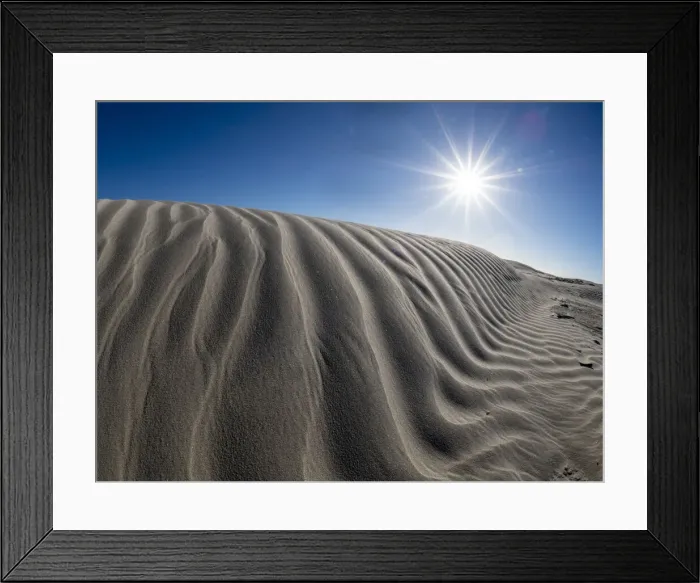 Framed Print : Wind swept barkhan sand dunes on the barrier island of Isla Magdalena Framed Print : Wind swept barkhan sand dunes on the barrier island of Isla Magdalena