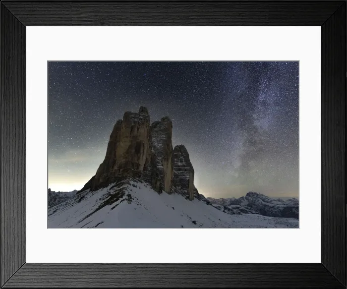 Framed Print : Stars in the night sky over the majestic rocks of Tre Cime di Lavaredo, Sesto Dolomites