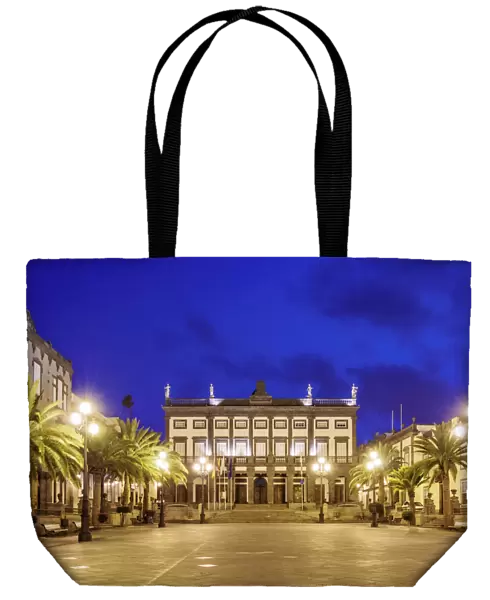 City hall at dusk, Plaza de Santa Ana, Las Palmas de Gran Canaria, Gran Canaria