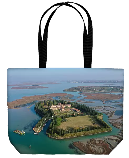 Aerial view of San Francesco del Deserto, Venice Lagoon, Veneto, Italy, Europe