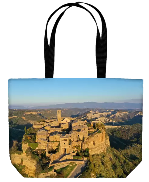 Aerial view by drone of Civita di Bagnoregio village, known as the dying city