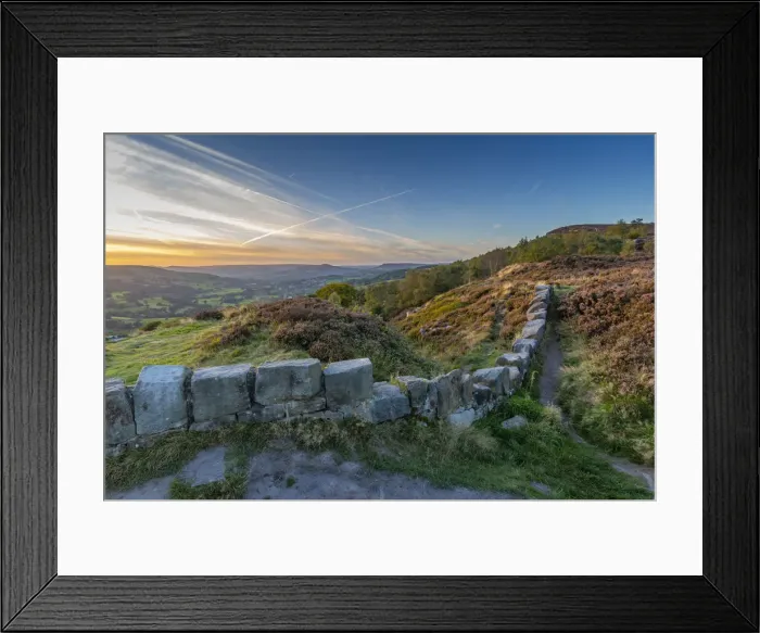 Framed Print : View of over Hathersage Booths from Surprise View at sunset, Millstone Edge Framed Print : View of over Hathersage Booths from Surprise View at sunset, Millstone Edge