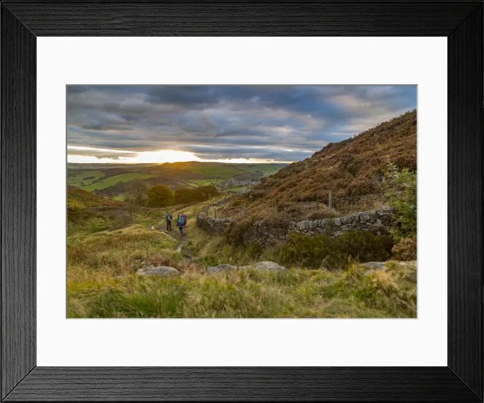 Framed Print : View of sunset from Baslow Edge, Derbyshire Peak District, Derbyshire, England