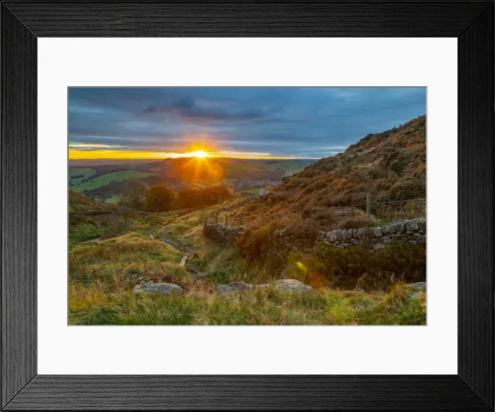 Framed Print : View of sunset from Baslow Edge, Derbyshire Peak District, Derbyshire, England Framed Print : View of sunset from Baslow Edge, Derbyshire Peak District, Derbyshire, England