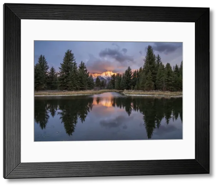 Framed Print : First light on the Grand Tetons with reflection at Schwabachers Landing Framed Print : First light on the Grand Tetons with reflection at Schwabachers Landing
