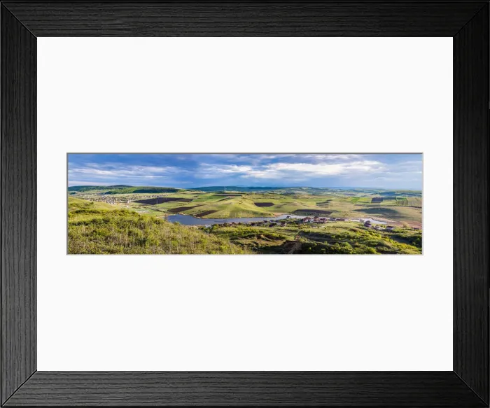 Framed Print : Panorama of Chinteni village and lake in summer, Romania, Europe Framed Print : Panorama of Chinteni village and lake in summer, Romania, Europe