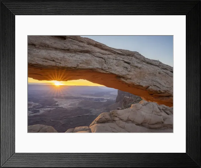 Framed Print : Close up view of canyon through Mesa Arch at sunrise, Canyonlands National Park, Utah Framed Print : Close up view of canyon through Mesa Arch at sunrise, Canyonlands National Park, Utah