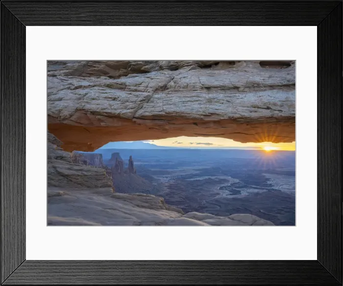 Framed Print : Close up view of canyon through Mesa Arch at sunrise, Canyonlands National Park, Utah Framed Print : Close up view of canyon through Mesa Arch at sunrise, Canyonlands National Park, Utah