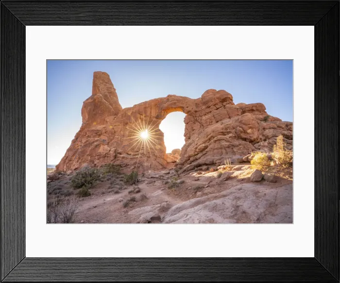Framed Print : Sunburst through Turret Arch, Arches National Park, Utah, United States of America Framed Print : Sunburst through Turret Arch, Arches National Park, Utah, United States of America