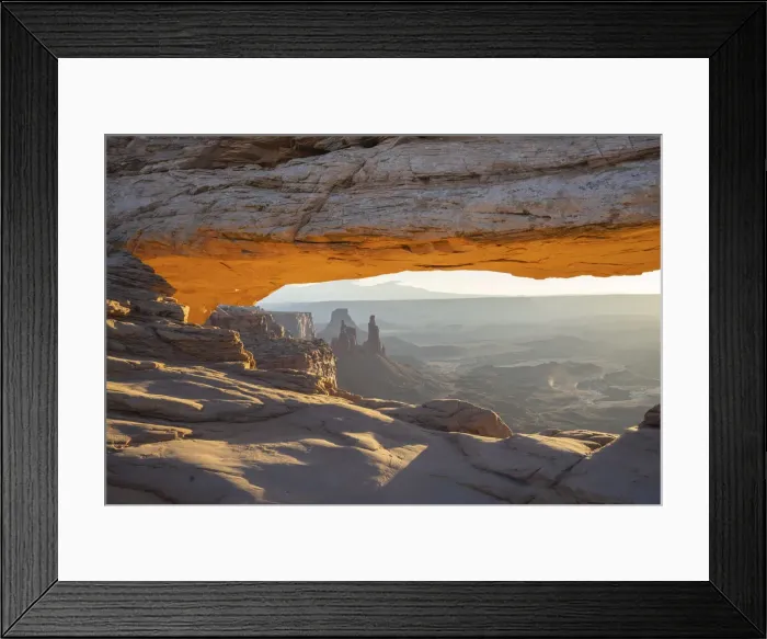 Framed Print : Close up view of canyon through Mesa Arch with glowing arch, Canyonlands National Park