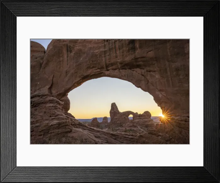 Framed Print : Sunset and Turret Arch view through Windows Arch, Arches National Park, Utah Framed Print : Sunset and Turret Arch view through Windows Arch, Arches National Park, Utah