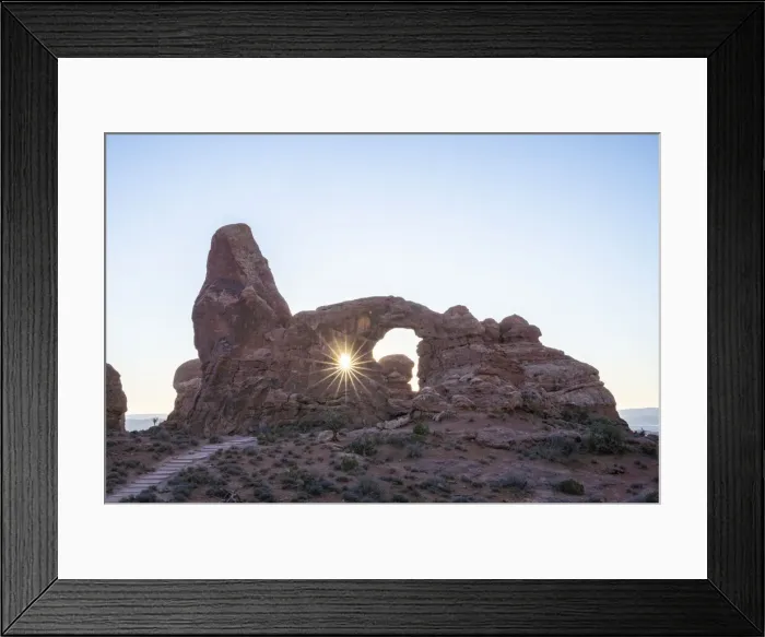 Framed Print : Sunburst through Turret Arch, Arches National Park, Utah, United States of America Framed Print : Sunburst through Turret Arch, Arches National Park, Utah, United States of America