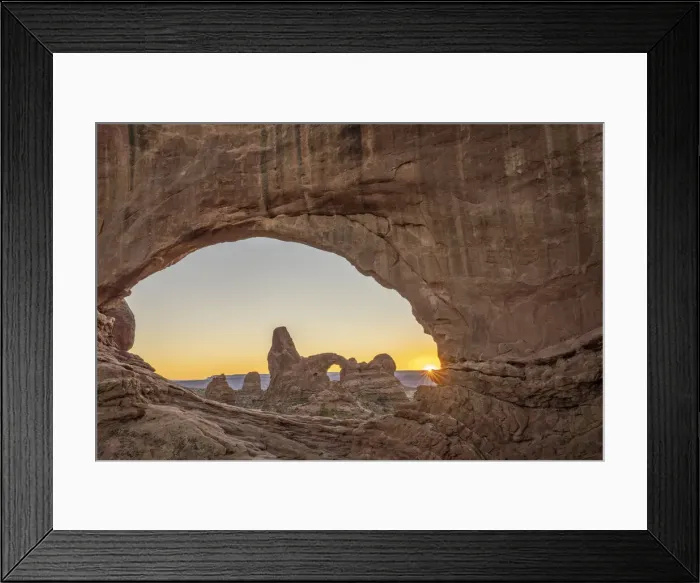 Framed Print : Sunset and Turret Arch view through Windows Arch, Arches National Park, Utah Framed Print : Sunset and Turret Arch view through Windows Arch, Arches National Park, Utah