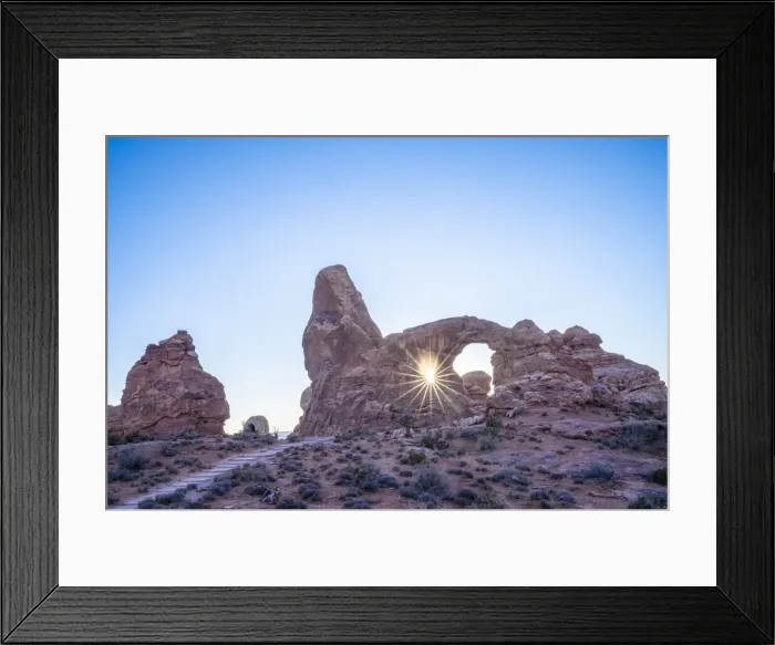 Framed Print : Sunburst through Turret Arch, Arches National Park, Utah, United States of America Framed Print : Sunburst through Turret Arch, Arches National Park, Utah, United States of America