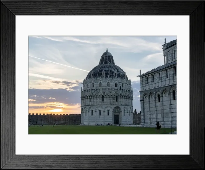 Framed Print : Woman admiring the majestic Pisa Cathedral (Duomo) and Baptistery at sunset Framed Print : Woman admiring the majestic Pisa Cathedral (Duomo) and Baptistery at sunset