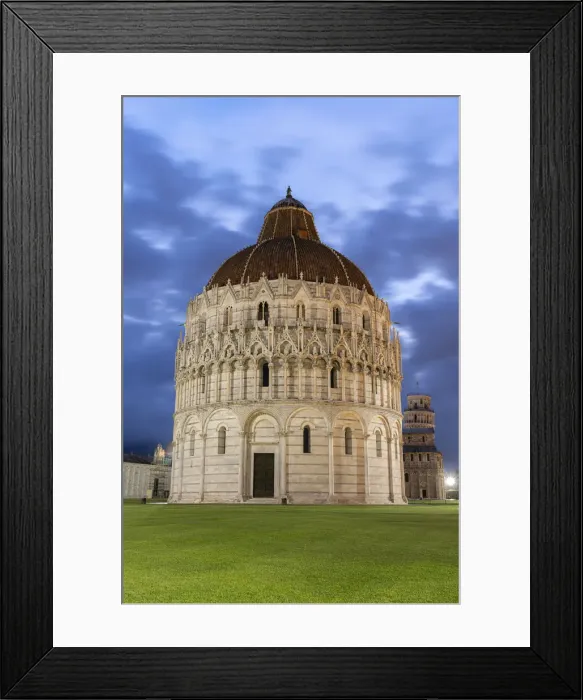 Framed Print : Front view of Pisa Baptistery of St. John at dusk, Piazza dei Miracoli (Piazza del Duomo) Framed Print : Front view of Pisa Baptistery of St. John at dusk, Piazza dei Miracoli (Piazza del Duomo)