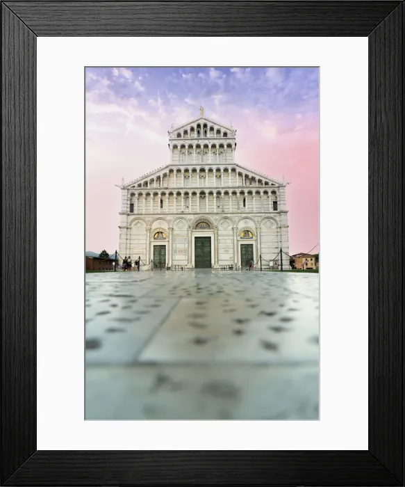 Framed Print : Romanesque facade of Pisa Cathedral (Duomo) under romantic sky at sunrise Framed Print : Romanesque facade of Pisa Cathedral (Duomo) under romantic sky at sunrise