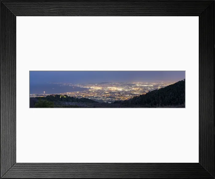 Framed Print : Panoramic of Naples city lights and Gulf at dusk from Vesuvius, Naples, Campania, Italy
