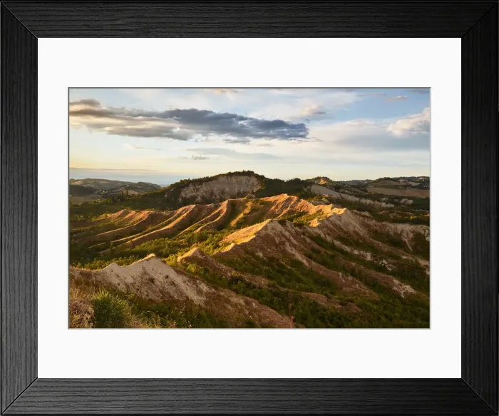 Framed Print : Sunset light on the Italian badlands named Calanchi, Emilia Romagna, Italy, Europe Framed Print : Sunset light on the Italian badlands named Calanchi, Emilia Romagna, Italy, Europe