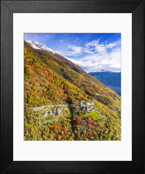 Framed Print : Aerial view of traditional village, Valtellina, Lombardy, Italy, Europe Framed Print : Aerial view of traditional village, Valtellina, Lombardy, Italy, Europe