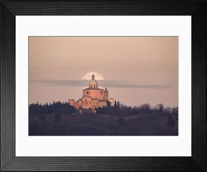 Framed Print : Full moon and a small cloud behind San Luca church (Madonna di San Luca) Framed Print : Full moon and a small cloud behind San Luca church (Madonna di San Luca)