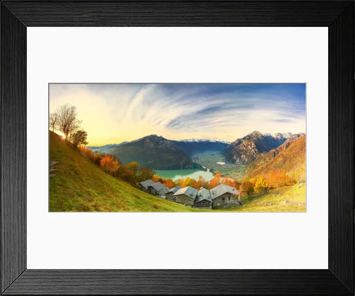 Framed Print : Panoramic view of the old village of chalets, Valchiavenna, Valtellina, Lombardy, Italy Framed Print : Panoramic view of the old village of chalets, Valchiavenna, Valtellina, Lombardy, Italy