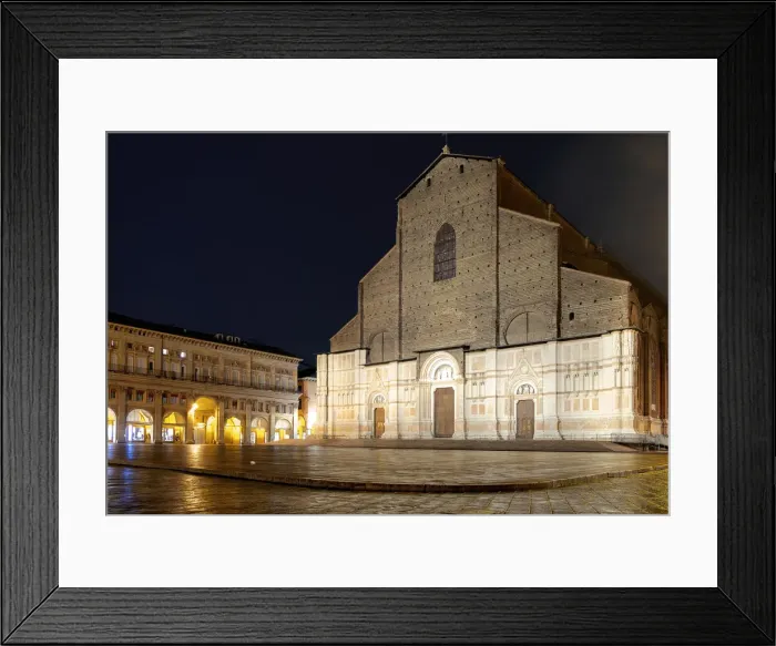 Framed Print : Basilica of San Petronio by night in Piazza Maggiore in the historical centre of Bologna Framed Print : Basilica of San Petronio by night in Piazza Maggiore in the historical centre of Bologna