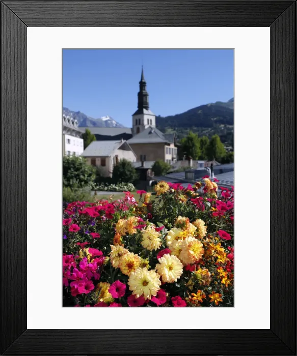 Framed Print : Colourful flowers in the village of Saint Gervais les Bains in the French Alps Framed Print : Colourful flowers in the village of Saint Gervais les Bains in the French Alps