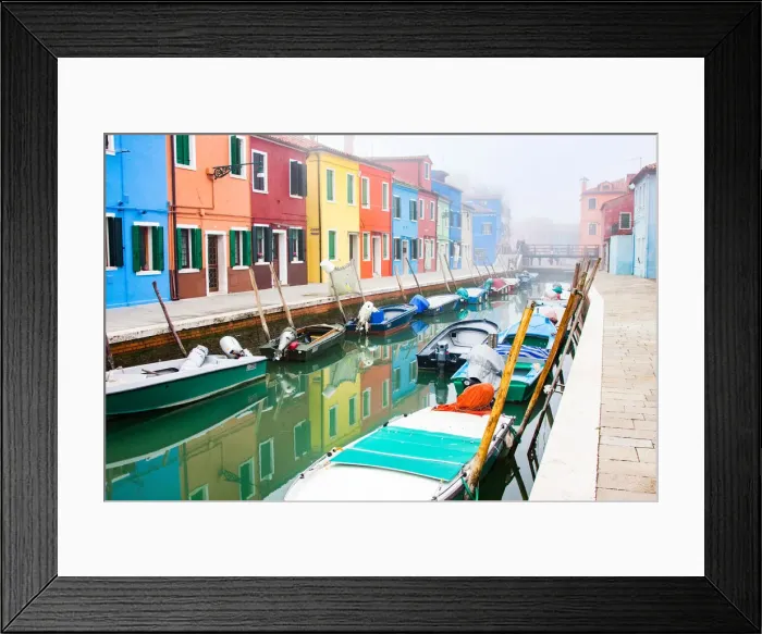 Framed Print : Brightly colored fishermens houses in Burano, Metropolitan City of Venice Framed Print : Brightly colored fishermens houses in Burano, Metropolitan City of Venice