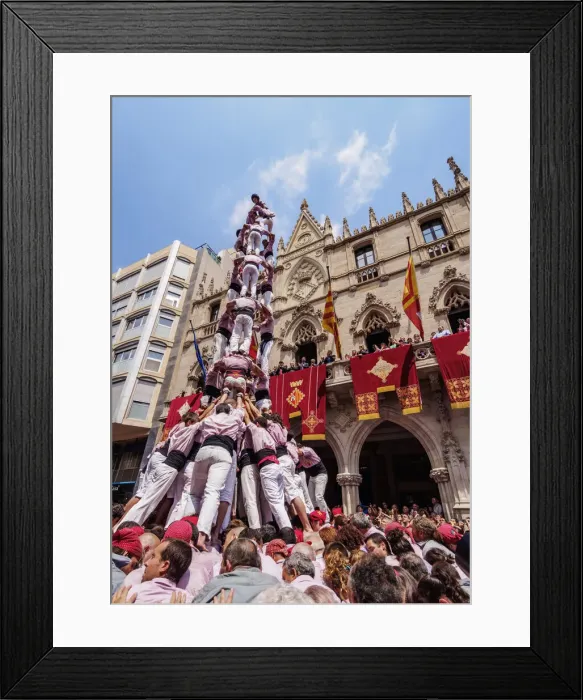 Framed Print : Castell human tower in front of the City Hall during the Festa Major Festival, Terrassa Framed Print : Castell human tower in front of the City Hall during the Festa Major Festival, Terrassa