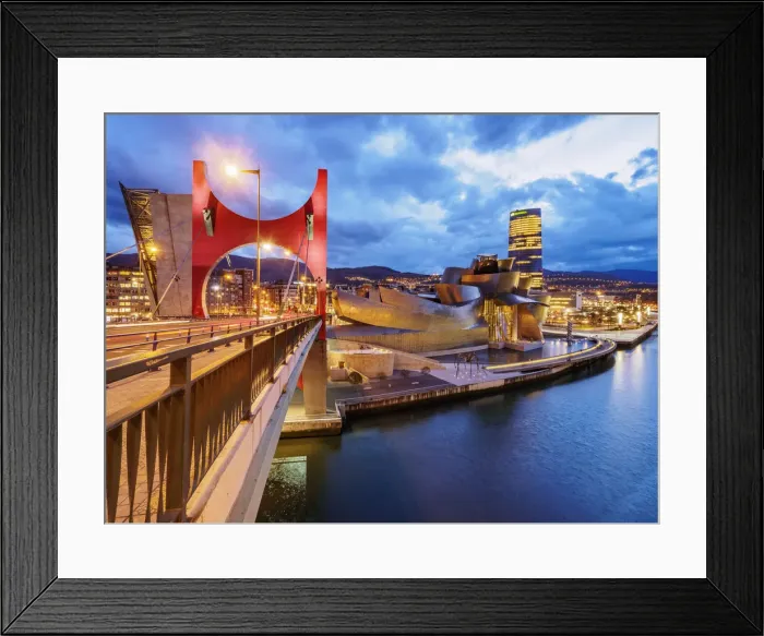 Framed Print : La Salve Bridge and The Guggenheim Museum at dusk, Bilbao, Biscay, Basque Country, Spain