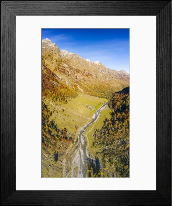Framed Print : Panoramic aerial view of Val Bodengo during autumn, Valchiavenna, Valtellina, Lombardy Framed Print : Panoramic aerial view of Val Bodengo during autumn, Valchiavenna, Valtellina, Lombardy