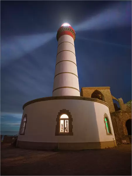 Saint-Mathieu Lighthouse by night, Finistere, Brittany, France, Europe