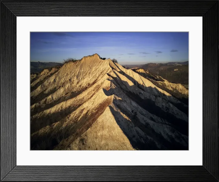 Framed Print : Aerial view over badlands ridge, Emilia Romagna, Italy, Europe Framed Print : Aerial view over badlands ridge, Emilia Romagna, Italy, Europe